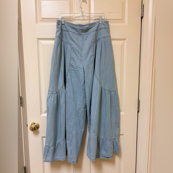 Free People Dawn On Me Wide Leg Pull On Lightweight Jeans Large - Picture 2 of 9